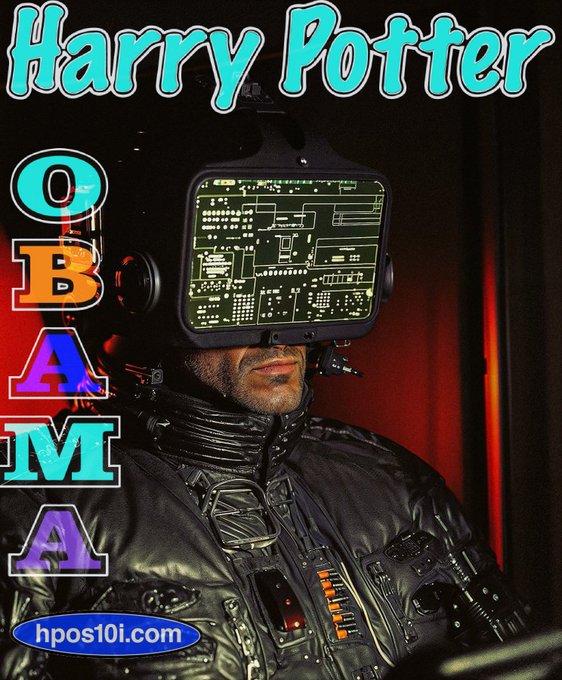 An image labeled "Harry Potter OBAMA" featuring a man in black tactical gear wearing a digital camouflage VR headset, with "hpos10i.com" text at the bottom.