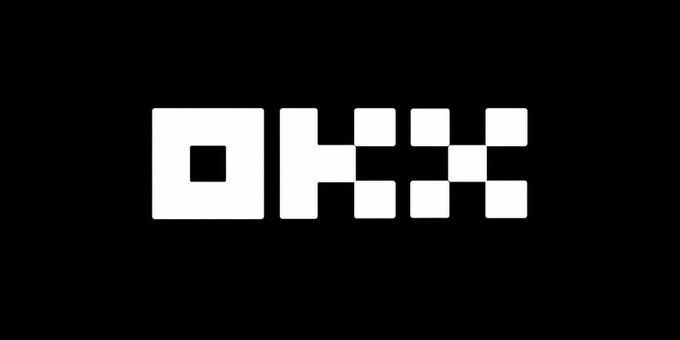 The OKX logo in white pixelated/blocky text on a black background.