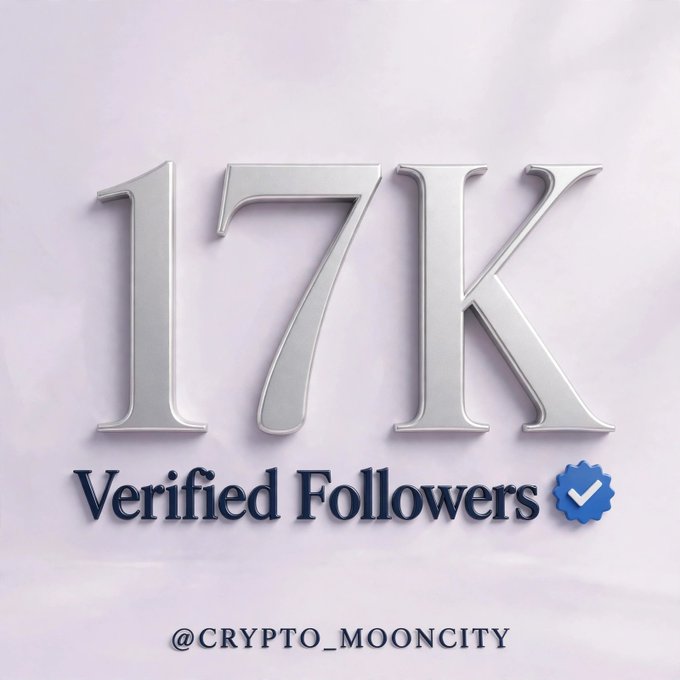 A graphic displays large silver '17K' text above 'Verified Followers' with a blue checkmark, and the handle '@CRYPTO_MOONCITY' at the bottom.
