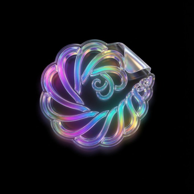 A translucent, iridescent rose-shaped emblem glows with rainbow hues against a black background, visually echoing the "GM Solana" greeting with its glassy, on-chain aesthetic. The stylized bloom symbolizes growth and beauty within the Solana ecosystem, fitting the "Heres Protocol" branding.