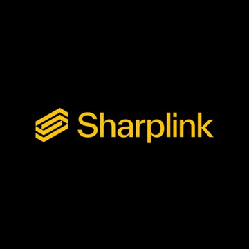 The image displays the Sharplink company logo in gold text on a black background, which relates to the post announcing Sharplink's latest Ethereum purchase of 10,000 ETH and its increased total holdings of 886,725 ETH.