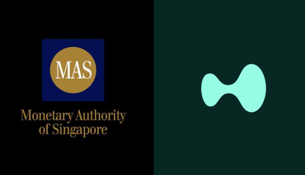 The image displays the logos of the Monetary Authority of Singapore (MAS) on the left and Hyperliquid on the right, visually representing the regulatory relationship discussed in the post where MAS added Hyperliquid to its Investor Alert List.