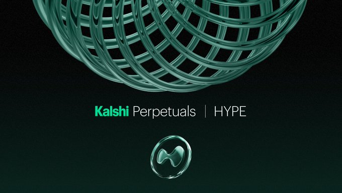 The image features a green, spiral-like design with a white center, which appears to be a representation of a cryptocurrency symbol or logo. The background is black, providing contrast for the vibrant colors of the design. Below this visual display, there's text that reads "HYPE" and "Kalshi Perps". This suggests that the image might be related to a promotional campaign or advertisement for Kalshi Perps, which is a cryptocurrency exchange platform. The post was created less than a week after going live on Kalshi Perps, indicating its recent launch and the interest generated by the initial buzz around it.
