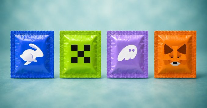 Four colorful condiment-style packets—blue with a fish, green with a checkered pattern, purple with a ghost, and orange with a fox—line up against a teal background, each offering a playful mascot option for viewers to choose their favorite.