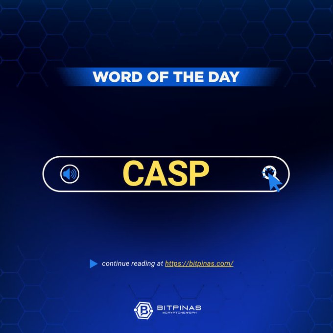 A 'Word of the Day' graphic featuring the word 'CASP' from BitPinas, with a link to https://bitpinas.com/.