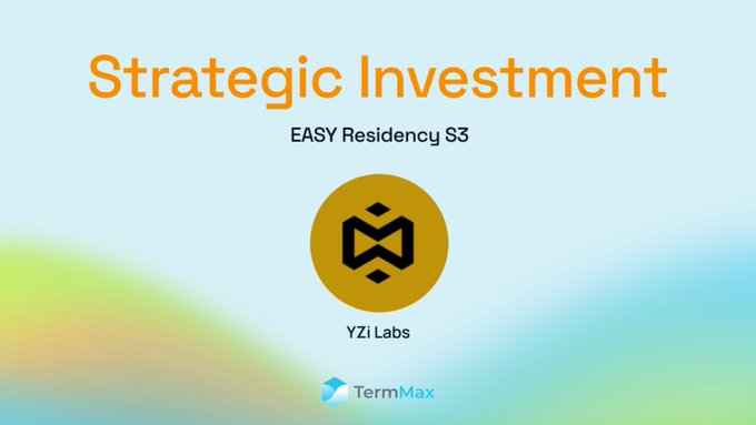 Slide titled 'Strategic Investment' for EASY Residency S3, highlighting YZi Labs and the TermMax logo.