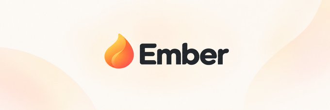 The image shows the Ember logo (a stylized orange flame icon) alongside the text "Ember" on a soft cream-colored background. This branding visually reinforces the post's message about sending the $EMBER token to the moon, tying the fiery flame imagery to the "MOON" hype.