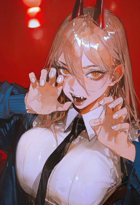 A digital anime-style illustration depicts a sharp-fanged, orange-eyed character with long hair, wearing horn-like accessories, in a predatory pose with clawed hands raised against a red background, visually evoking the aggressive, "table-banging" energy of the post promoting SHROOM as a heavyweight revenue generator on Rho Markets.