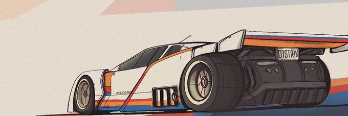 The image features an illustration of a race car, painted white with orange and blue stripes, driving down a road. The car has a large wing at the back and a smaller one at the front. The background of the image is a light gray color, providing a contrast to the vibrant colors of the car. The caption below the image reads "Pleased to close a collaboration with @Racerz_eth for our community in Discord."