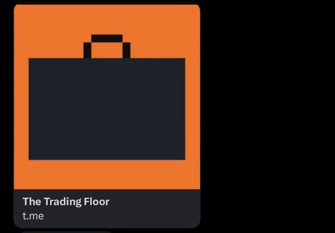 A minimalist orange and dark gray app-style icon featuring a briefcase silhouette, labeled "The Trading Floor" with the URL "t.me."