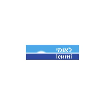 The image shows the Leumi bank logo, featuring the Hebrew name "לאומי" in white on a light blue background above the English name "leumi" in white on a dark blue background, with a small white sun graphic separating the two sections. This logo directly relates to the news that Israel's largest bank, Leumi, is planning to offer Bitcoin, Ethereum, and Solana trading through its Leumi Trade app starting in early 2027.