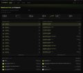 A dark-themed web application interface displays a table of data rows with text entries against a black background.
