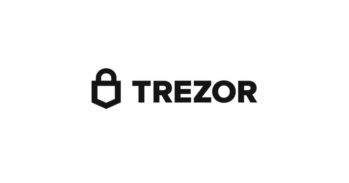 The black TREZOR logo on a white background, representing the cryptocurrency hardware wallet brand.