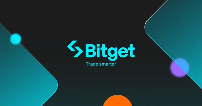 Promotional graphic for 'Bitget' cryptocurrency exchange featuring the tagline 'Trade smarter' on a dark background with teal geometric shapes.
