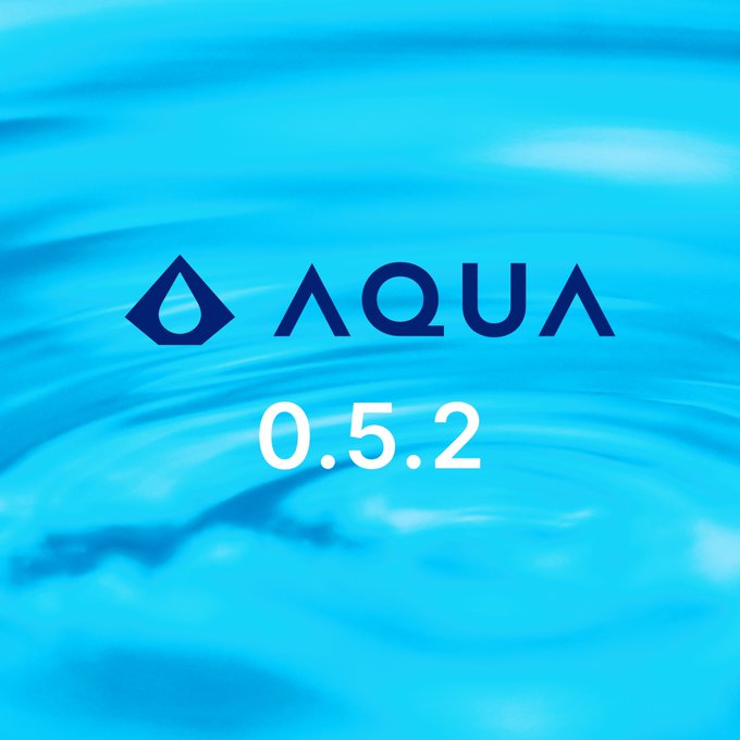 The AQUA logo with version number '0.5.2' is displayed in dark blue text against a rippling water background.