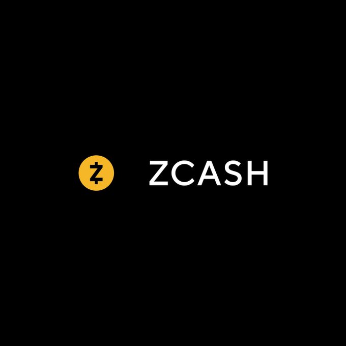The logo for ZCASH cryptocurrency, featuring a gold coin with a 'Z' symbol next to the word 'ZCASH' on a black background.