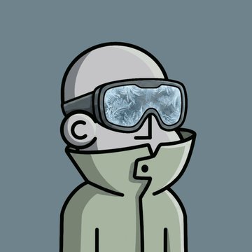 A simple cartoon illustration of a character wearing a winter hat, ski goggles, and a face mask with a finger pressed to their lips in a 'shh' gesture against a gray background.