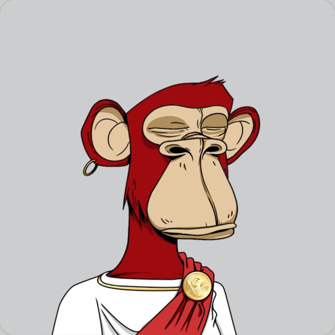 The image features a cartoon monkey wearing a red robe and gold medal around its neck. The monkey appears to be in a thoughtful or contemplative pose, with one eye closed as if daydreaming. The background is a plain gray color that contrasts with the vibrant colors of the monkey's attire and the medal.