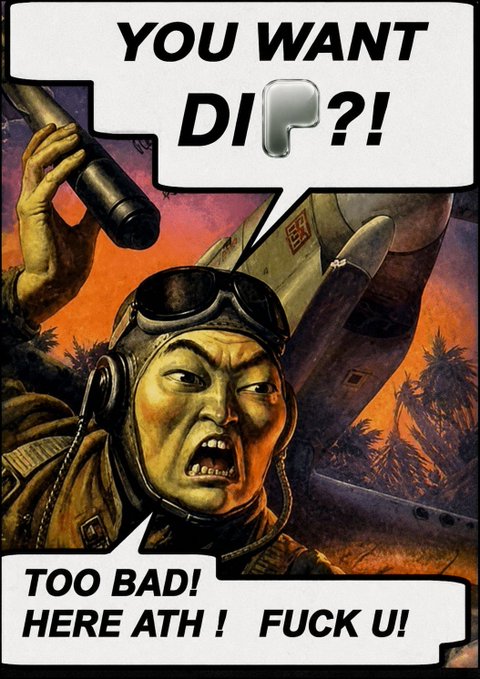 A vintage war propaganda-style illustration shows an enraged pilot yelling "YOU WANT DIP?! TOO BAD! HERE ATH! FUCK U!" in comic-book speech bubbles, humorously rejecting any selling pressure with a defiant, confrontational tone.

The image perfectly matches the post's bullish message: despite a token reaching $200M, the creator dismisses any "dumping" attempts and mocks sellers, emphasizing that revenues have grown to $500K in 24 hours as further proof of strength.