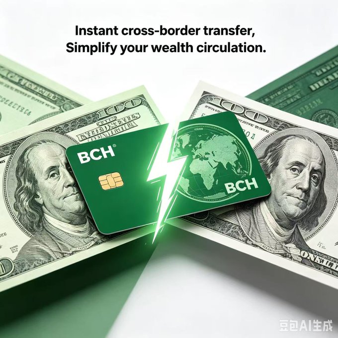 The image features a green credit card with a lightning bolt symbol on it, placed above two stacks of US dollar bills. The text "Instant cross-border transfer, Simplify your wealth circulation." is displayed below the credit card. This suggests that the credit card offers fast and convenient transactions across international borders, simplifying the process for users to manage their finances more efficiently.