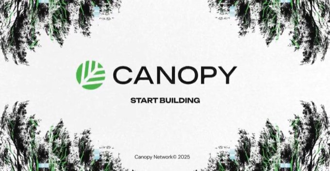 The image displays the Canopy Network logo with the tagline "START BUILDING" and a "Canopy Network © 2025" credit, framed by artistic black brushstrokes with green accents on a white background.

It visually reinforces the post's message about shifting focus from users to builders, with Canopy positioning itself as the onchain infrastructure that lets developers get their code live quickly.