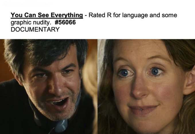 A screenshot showing two side-by-side images of people with shocked expressions, captioned 'You Can See Everything - Rated R for language and some graphic nudity. #56066 DOCUMENTARY'.