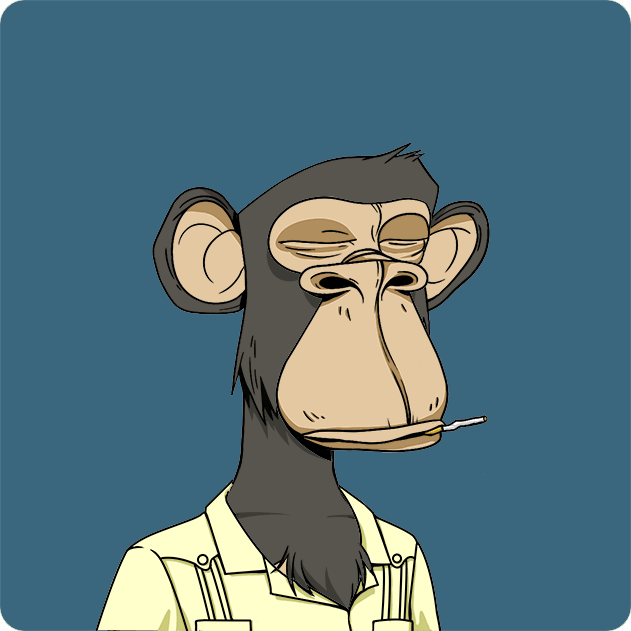 The image features a cartoon monkey wearing a yellow shirt, sitting against a blue background with its eyes closed. The caption of the image reads "Ape #3634 Bought for 8.78 ETH geekape.eth 0x321d...86e1 etherscan.io/tx/0x10b1fe116 ... Return to Monke: opensea.io/collection/bor".