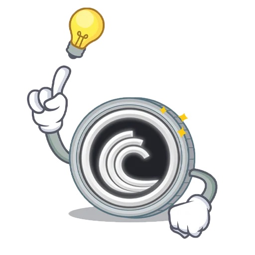 A cartoon coin character with a "C" emblem points upward toward a glowing lightbulb, symbolizing ideas and innovation. The lightbulb represents the creative inspiration behind building censorship-resistant applications on the BitTorrent File System (BTFS).