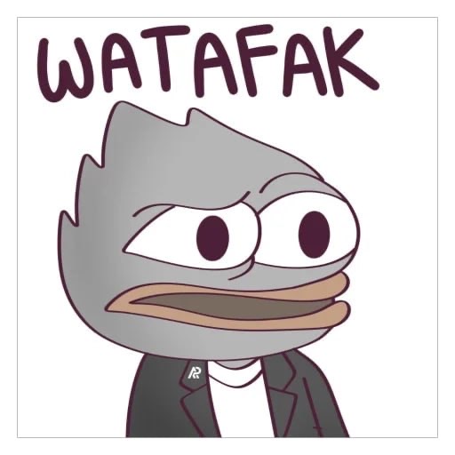 A cartoon illustration of a gray bird-like character in a suit looking confused with the text 'WATAFAK' written above its head.