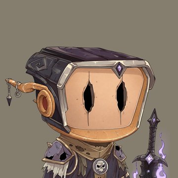 A chibi-style character wearing a dark, angular knight's helmet with narrow visor slits and a decorative skull emblem, holding a purple-glowing crystalline sword. The accompanying post indicates this is a "Dark Knight" addition to the user's @OriginalBlokyz collection, complementing the medieval/fantasy theme of the figure.