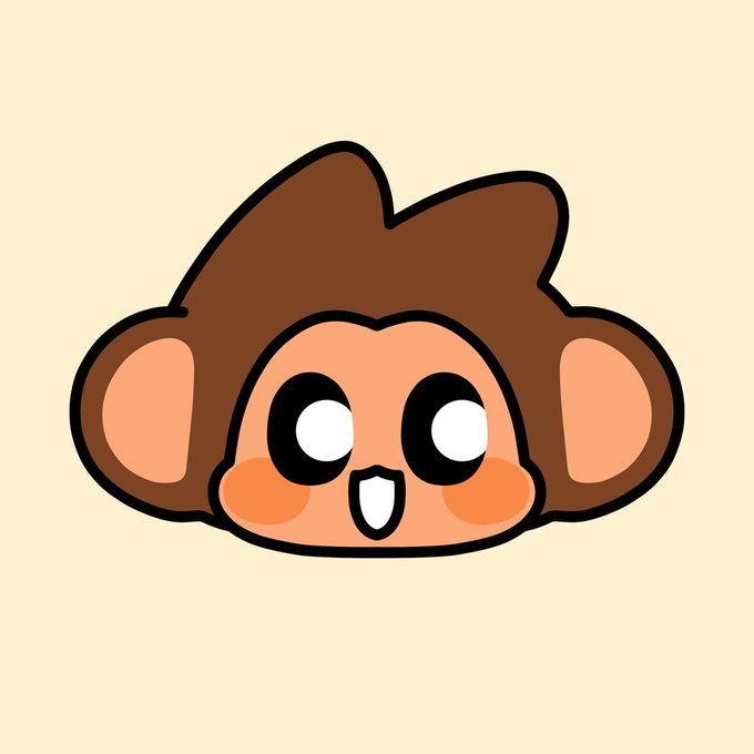 A cartoon illustration of a cute monkey face with brown fur, large ears, and an open-mouthed happy expression on a cream background.