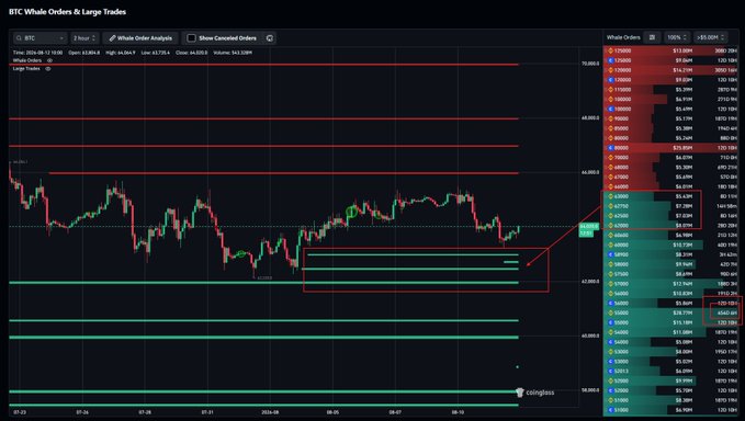 A TradingView chart titled "BTC Whale Orders & Large Trades" displays Bitcoin's price action from May 20-22, 2026, between 63.0K-71.0K, with an overlaid Whale Order Analysis heatmap on the right showing significant resistance from large sell orders clustered around $66K (including a 10.626 BTC order) and substantial buy-side support stacked below $63K extending down to 55.6K. The image visually supports the post's observation about heavy whale sell walls near 66K and the persistent buy-side liquidity resting below current price levels, illustrating the battle between these large limit orders on Binance.