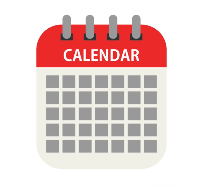 A simple calendar icon with a red header labeled 'CALENDAR' and gray squares representing dates on a white background.
