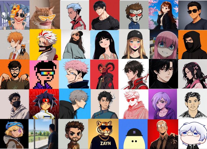A grid collage of various anime-style character profile pictures with different hairstyles, clothing, and backgrounds.