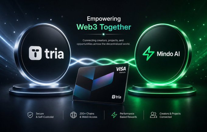 The image features two black circles with green lights inside them, positioned side by side against a dark background. The text above the circles reads "Ending the day exploring what @useTria is building Web3 fragmentation isn't just a usability problem, it's also a security problem." This suggests that there might be an ongoing discussion or project related to web3 fragmentation and its impact on security.