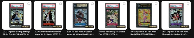 The image features a group of seven different Pokémon cards displayed vertically, one above the other. The cards vary in size and color, ranging from small black cards with white text to larger white cards featuring colorful illustrations. The arrangement of the cards suggests that they are being showcased on a webpage dedicated to Pokémon cards. In the corner below this collection of cards is a short caption reading "Slowly adding to my OP collection via @Beezie claws".