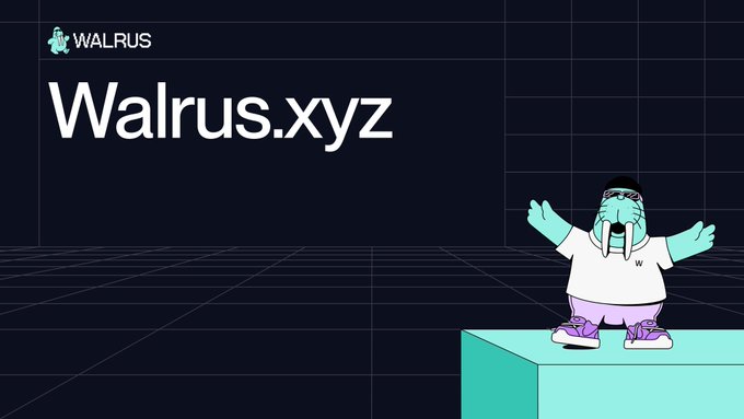 The image features a cartoon walrus standing on top of a cube, with the word "walrus" written above its head. The background of the image is black, making the walrus stand out prominently. The caption below the image reads, "market is focused on agents and i’m focused on where those agents store and retrieve memory. that's why $WAL has my attention." This suggests a connection between the cartoon character and the post about Walrus.