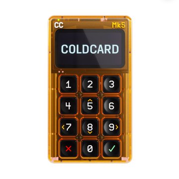 A transparent orange COLDCARD Mk5 hardware wallet displays "COLD CARD" on its screen above a numeric keypad with function keys. The image directly illustrates the post's warning about self-custody risks, highlighting the need for secure hardware solutions like this Bitcoin cold storage device following the reported $116 million loss.
