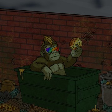 In this image from @CyberKongz, a cartoon gorilla smiles behind sunglasses with rainbow colors, while holding a golden token in his right hand. The image hints at a connection to the NFTs during the peak phase between 2020 and 2021