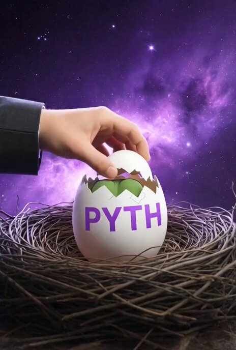 The image features an egg with the word "Pyth" written on it, surrounded by twigs. A hand is reaching out towards the egg, possibly attempting to hatch it or interact with it. The background of the image is a purple sky filled with stars and planets, creating a sense of wonder and curiosity about the world around us.