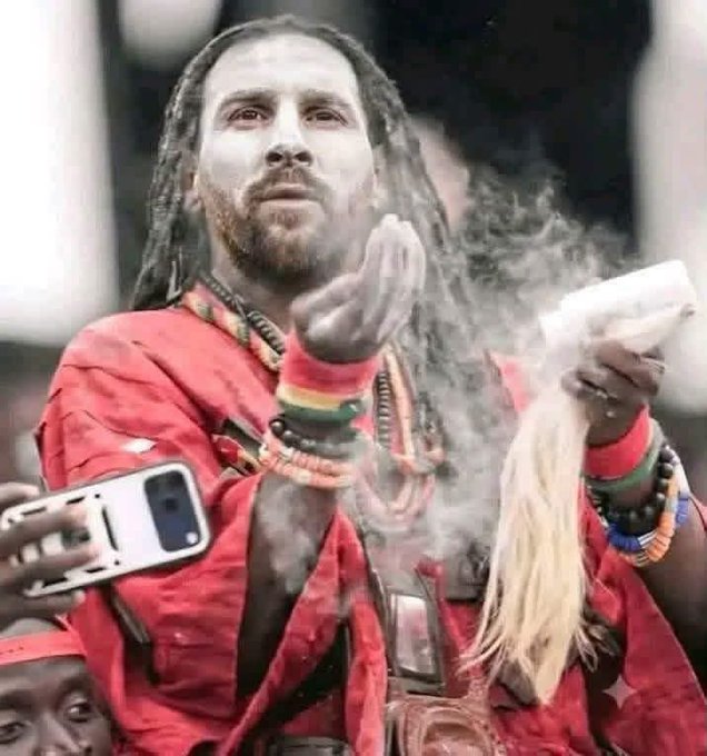 A man with dreadlocks, white facial markings, and red traditional attire performs a spiritual ritual with smoke and what appears to be a horsehair whisk, surrounded by onlookers holding phones. The image's spiritual symbolism of channeling unseen forces creates a thematic parallel to the post's idea of quantum technology—another invisible, advanced power—potentially shaping Web3's future.