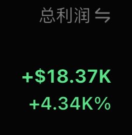 A green-text financial display shows "总利润" (Total Profit) at the top, with gains of +$18.37K and +4.34K% below, illustrating the impressive returns referenced in the post about how 58U can turn a small investment into significant profit, as highlighted by the claim of changing one's life with just $1.
