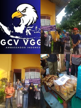 The image is a collection of four photos featuring people gathered outside a yellow building, with one photo showing a group of people standing next to the building while another photo shows them holding signs. The fourth photo depicts some individuals near a table full of food items, such as bags and other items for sale or consumption. There are also two people in the second photo wearing red shirts and black pants who appear to be engaged with each other.