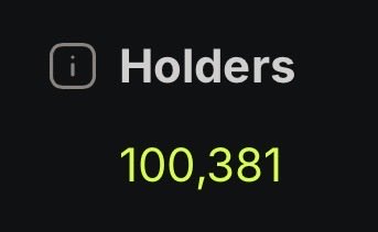 A black screen displaying 'Holders' with the count '100,381' in green text.