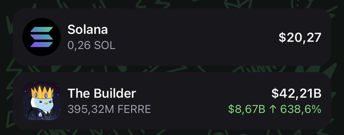 The image shows a wallet with a balance of 395.32M FERRE, valued at $42.21B. This relates to the post asking for $FERRE addresses for a giveaway.