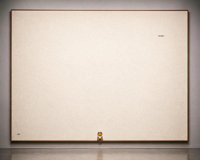 A small cartoon Toad from the Mario franchise sits alone at the bottom center of a vast, mostly empty beige canvas titled "TURBO" in the lower left corner, visually emphasizing the caption's message that "Every Toad deserves some space $TURBO."