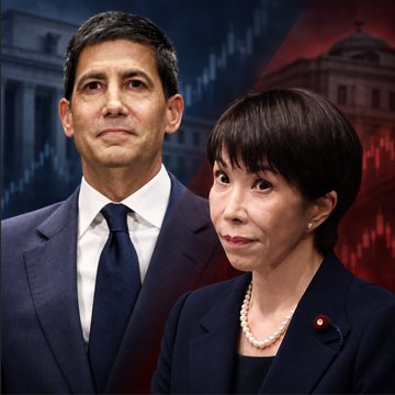 A man in a dark suit and a woman with short hair wearing a dark blazer stand in front of a backdrop featuring the U.S. Capitol building overlaid with red stock market candlestick charts, visually reinforcing the post's theme of pivotal political and market events. The pairing of the financial imagery with the post's mention of the CLARITY Act cloture vote and upcoming U.S. retail sales data suggests these figures are being referenced as key decision-makers whose votes will shape crypto and global markets during this critical week.