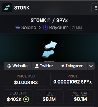 A screenshot displays the token "STONK" trading on Raydium (Solana) via the STONK/SYPx pair, priced at $0.008183 with $402K liquidity, $8.1M FDV, and $8.1M market cap. The image illustrates the post's point about KOLs identifying asymmetric opportunities, showing a small-cap token that early investors likely caught before its growth.