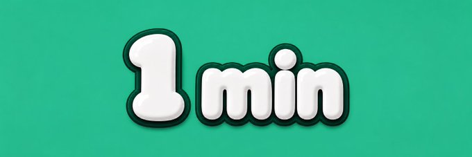 A green graphic displays the text "1 min" in white bubbly letters with a dark green outline.