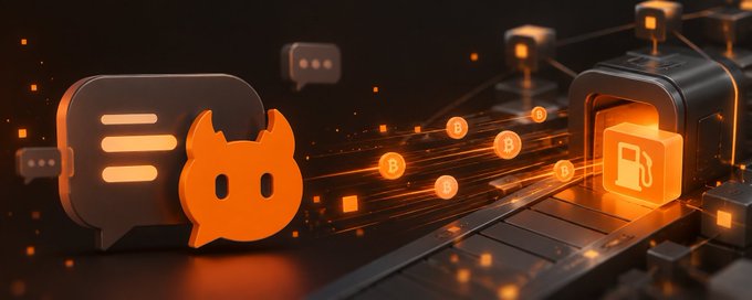 A 3D digital illustration shows the GitHub octocat logo with Bitcoin symbols flowing toward a gas pump icon, suggesting cryptocurrency-based development.
